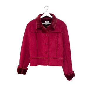 Blushe Women's Deep Red Faux Shearling Short Jacket Size 12-14